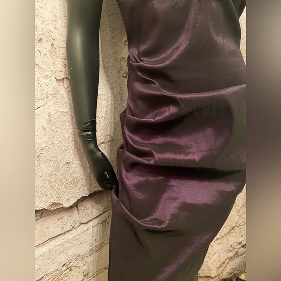 BA Nites Eggplant Stretch Sateen Cocktail Dress - Picture 4 of 8